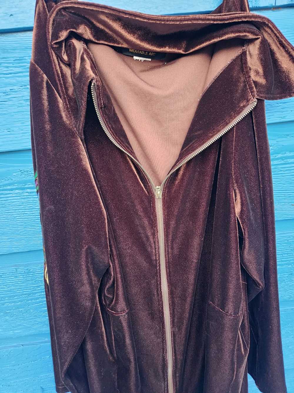 Bob Mackie Brown Velvet Zip-Front Hooded Coatigan - Picture 4 of 8
